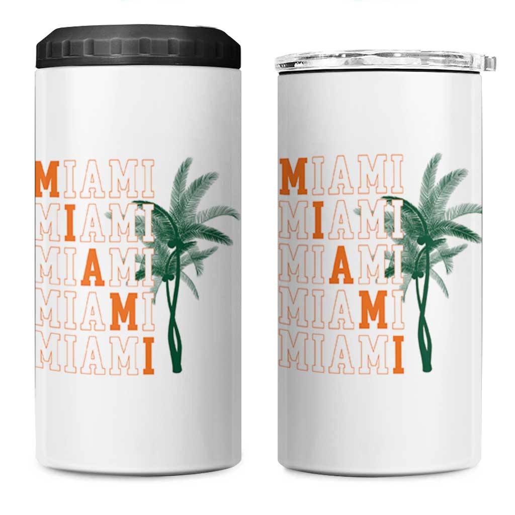 Miami Pride Palm Tree Graphic 4 in 1 Can Cooler Tumbler Orange and Green Tropical City Vibes