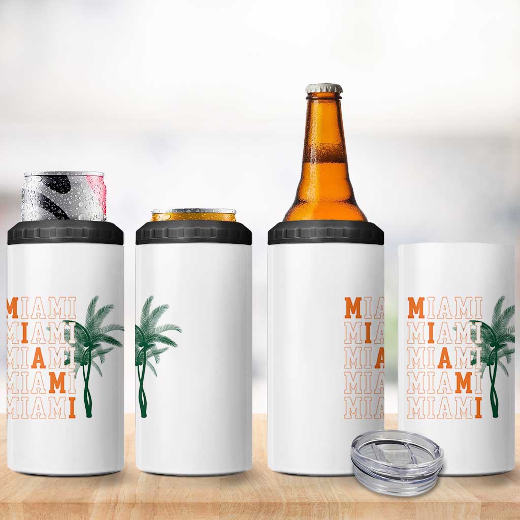 Miami Pride Palm Tree Graphic 4 in 1 Can Cooler Tumbler Orange and Green Tropical City Vibes