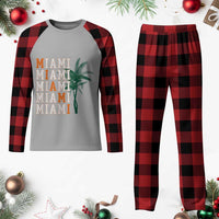 Miami Pride Palm Tree Graphic Plaid Pajama Set Orange and Green Tropical City Vibes