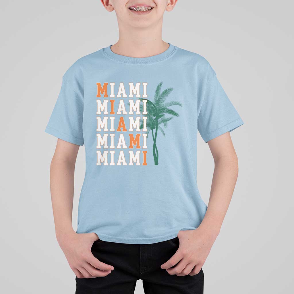 Miami Pride Palm Tree Graphic T Shirt For Kid Orange and Green Tropical City Vibes