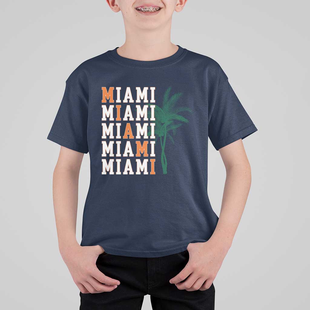 Miami Pride Palm Tree Graphic T Shirt For Kid Orange and Green Tropical City Vibes