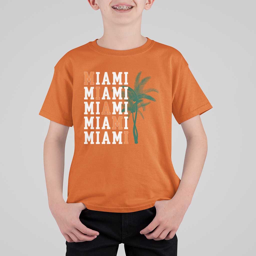 Miami Pride Palm Tree Graphic T Shirt For Kid Orange and Green Tropical City Vibes