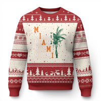 Miami Pride Palm Tree Graphic Ugly Christmas Sweater Orange and Green Tropical City Vibes