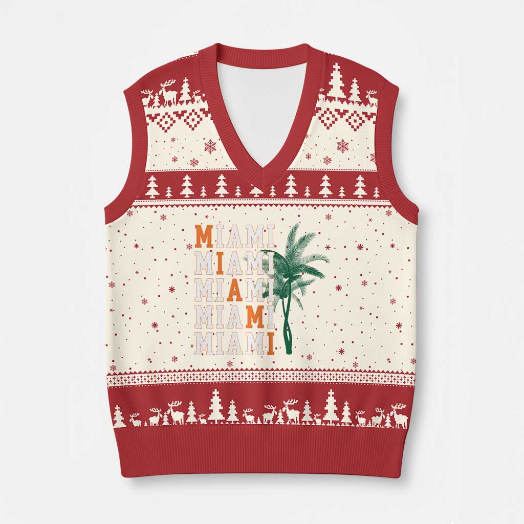 Miami Pride Palm Tree Graphic V-Neck Knit Sweater Vest Orange and Green Tropical City Vibes