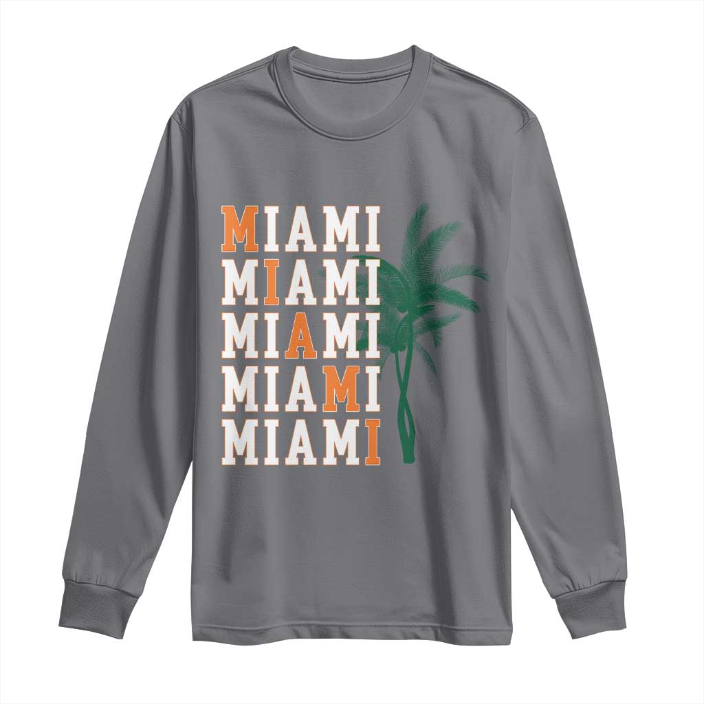 Miami Pride Palm Tree Graphic Long Sleeve Shirt Orange and Green Tropical City Vibes