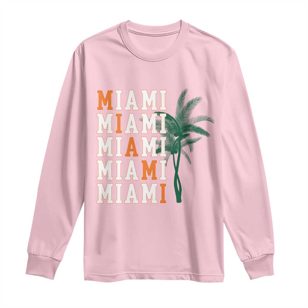 Miami Pride Palm Tree Graphic Long Sleeve Shirt Orange and Green Tropical City Vibes