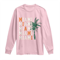 Miami Pride Palm Tree Graphic Long Sleeve Shirt Orange and Green Tropical City Vibes