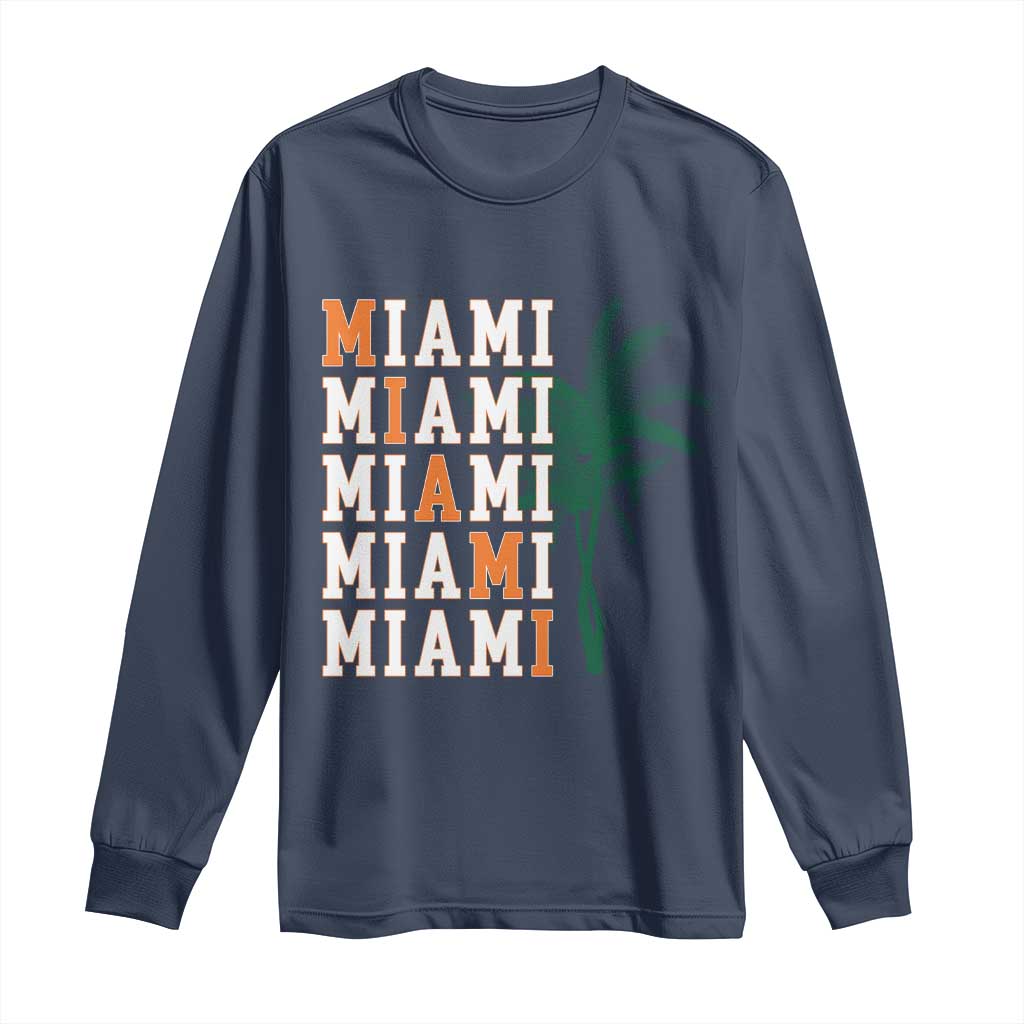 Miami Pride Palm Tree Graphic Long Sleeve Shirt Orange and Green Tropical City Vibes