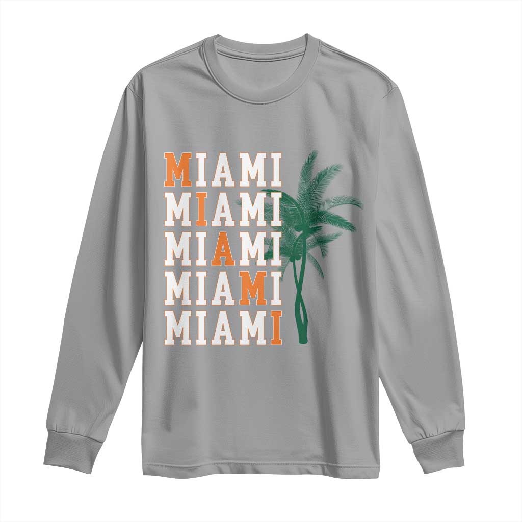 Miami Pride Palm Tree Graphic Long Sleeve Shirt Orange and Green Tropical City Vibes