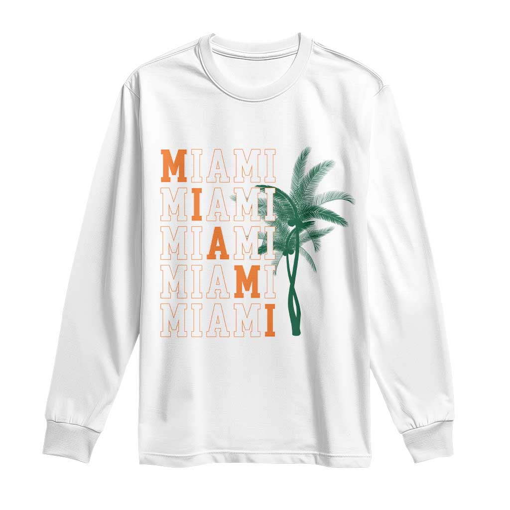 Miami Pride Palm Tree Graphic Long Sleeve Shirt Orange and Green Tropical City Vibes