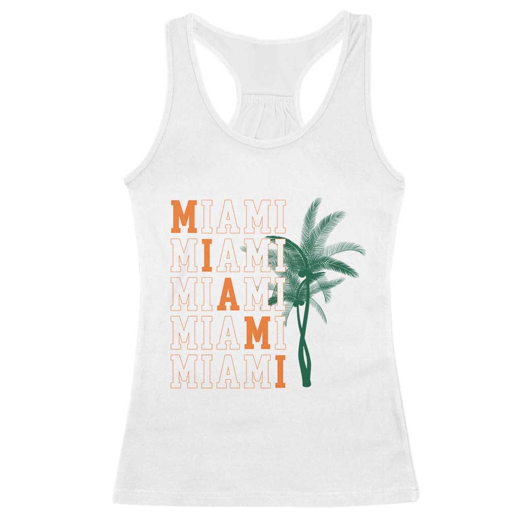 Miami Pride Palm Tree Graphic Racerback Tank Top Orange and Green Tropical City Vibes