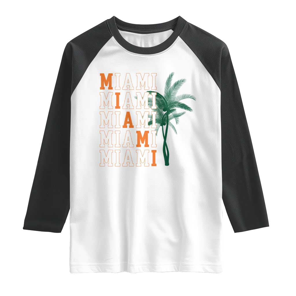 Miami Pride Palm Tree Graphic Raglan Shirt Orange and Green Tropical City Vibes