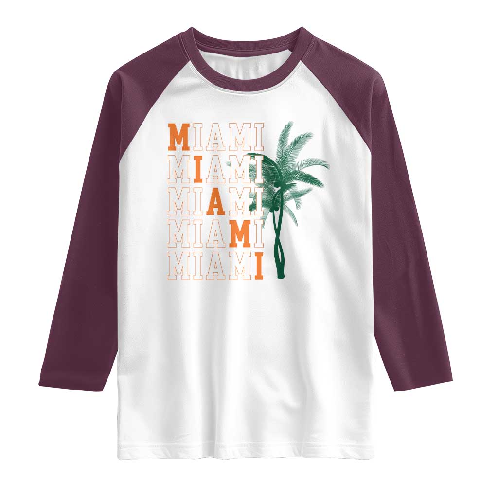 Miami Pride Palm Tree Graphic Raglan Shirt Orange and Green Tropical City Vibes