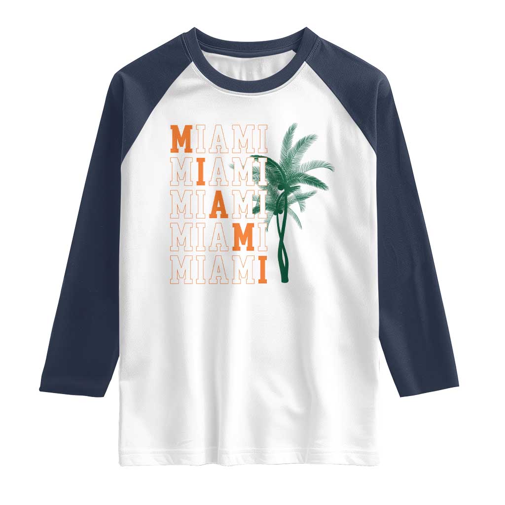Miami Pride Palm Tree Graphic Raglan Shirt Orange and Green Tropical City Vibes