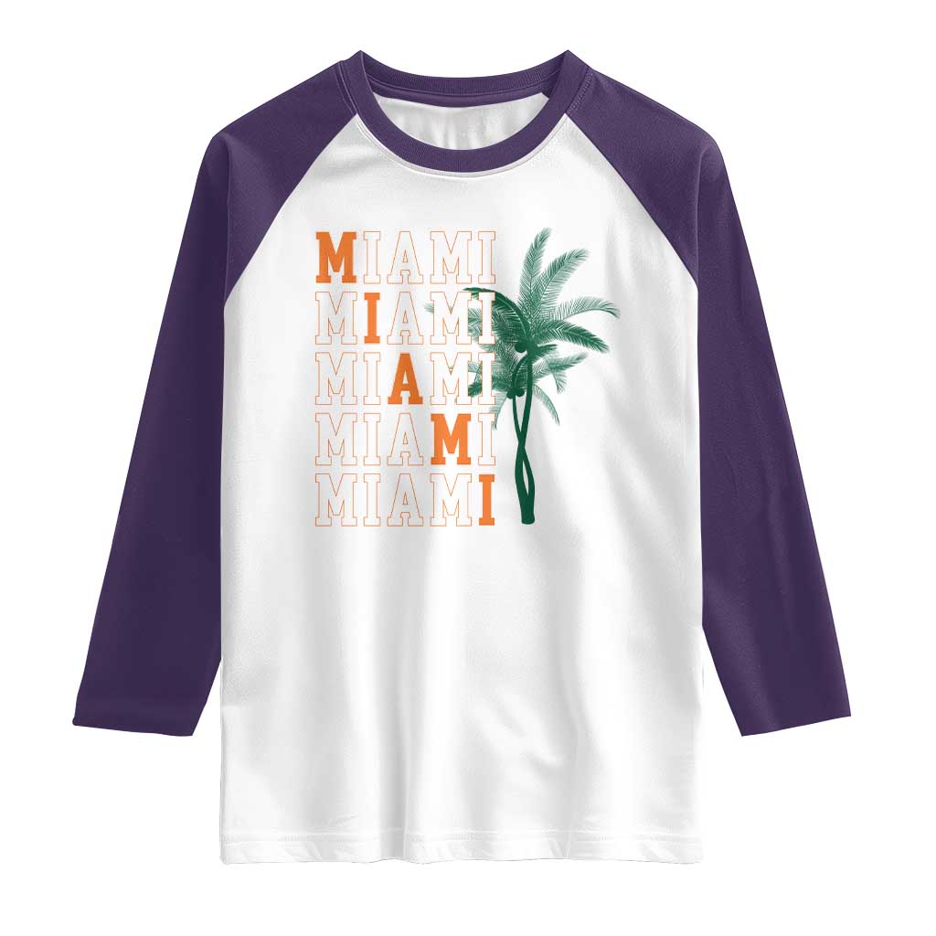 Miami Pride Palm Tree Graphic Raglan Shirt Orange and Green Tropical City Vibes