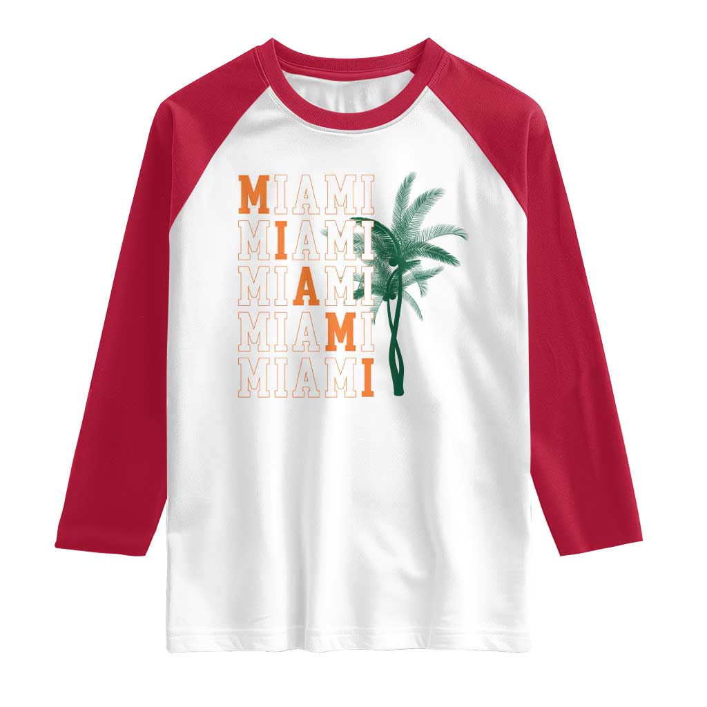 Miami Pride Palm Tree Graphic Raglan Shirt Orange and Green Tropical City Vibes