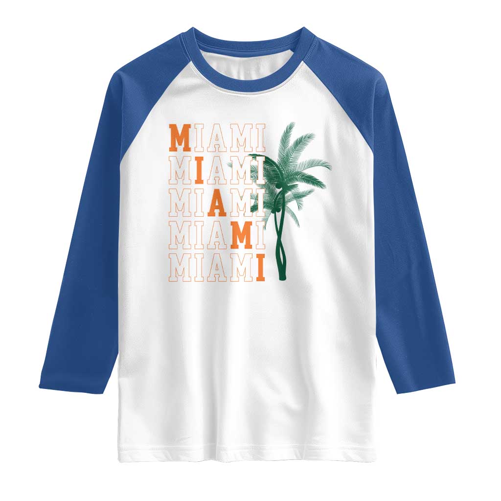 Miami Pride Palm Tree Graphic Raglan Shirt Orange and Green Tropical City Vibes