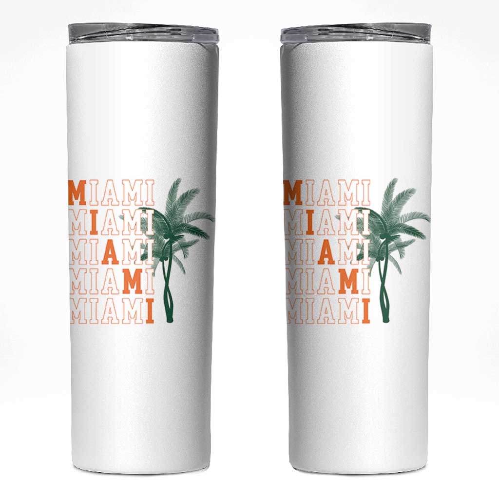 Miami Pride Palm Tree Graphic Skinny Tumbler Orange and Green Tropical City Vibes