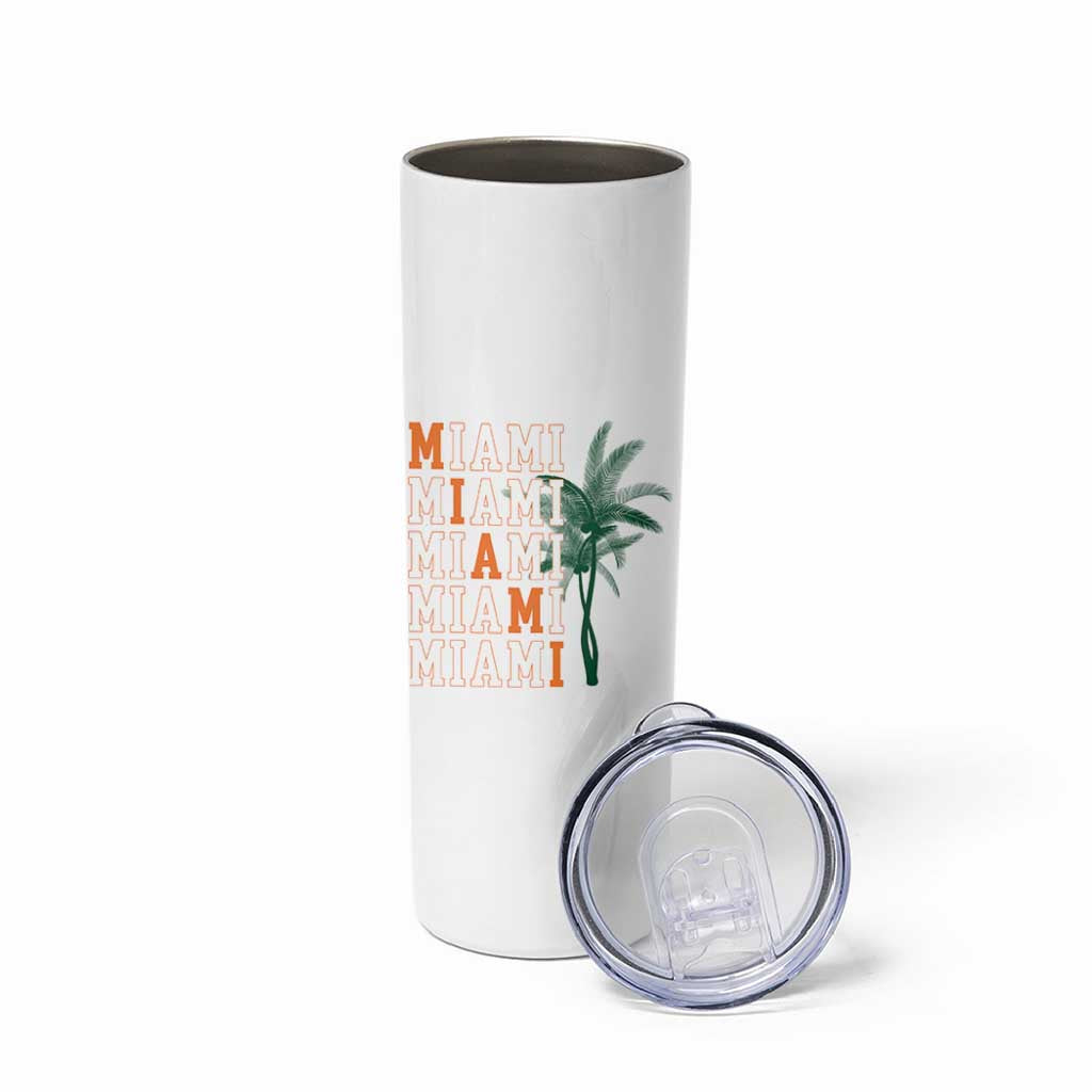 Miami Pride Palm Tree Graphic Skinny Tumbler Orange and Green Tropical City Vibes