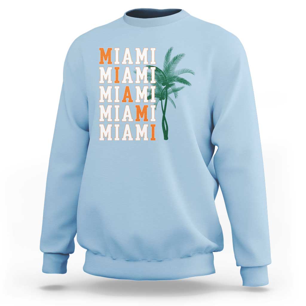 Miami Pride Palm Tree Graphic Sweatshirt Orange and Green Tropical City Vibes