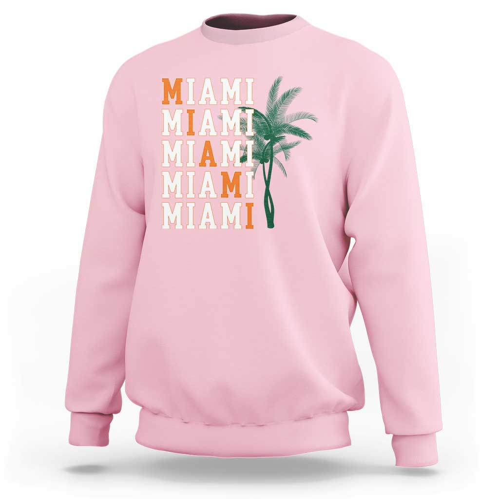 Miami Pride Palm Tree Graphic Sweatshirt Orange and Green Tropical City Vibes