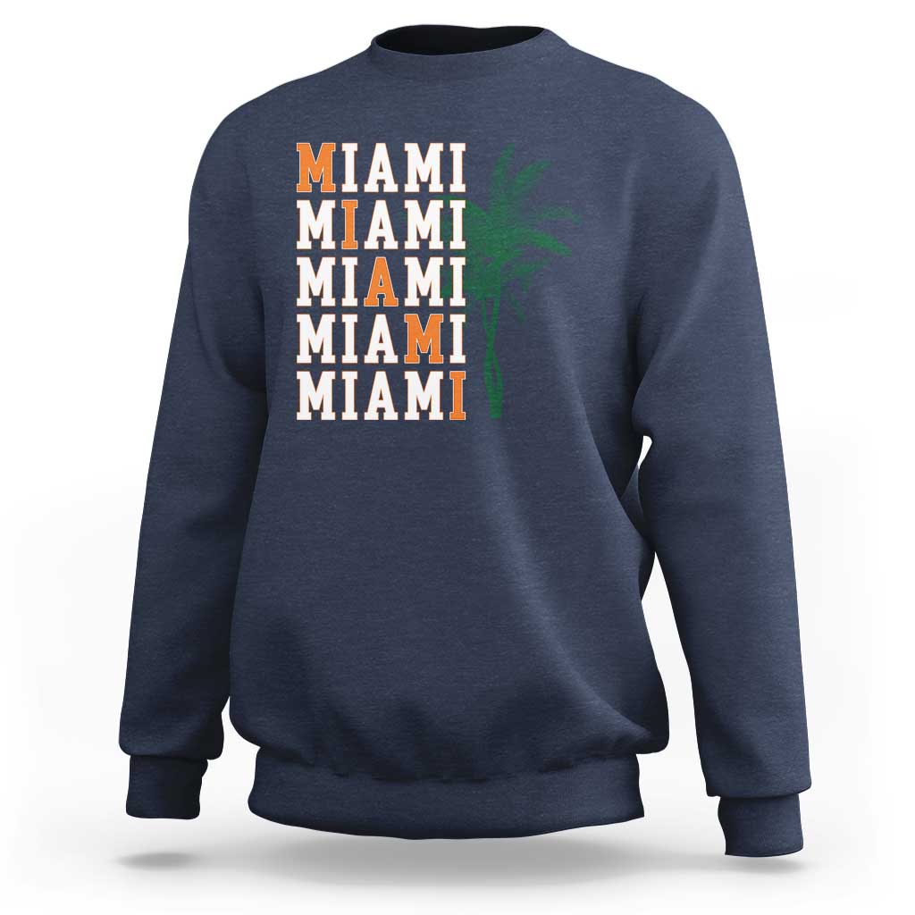 Miami Pride Palm Tree Graphic Sweatshirt Orange and Green Tropical City Vibes