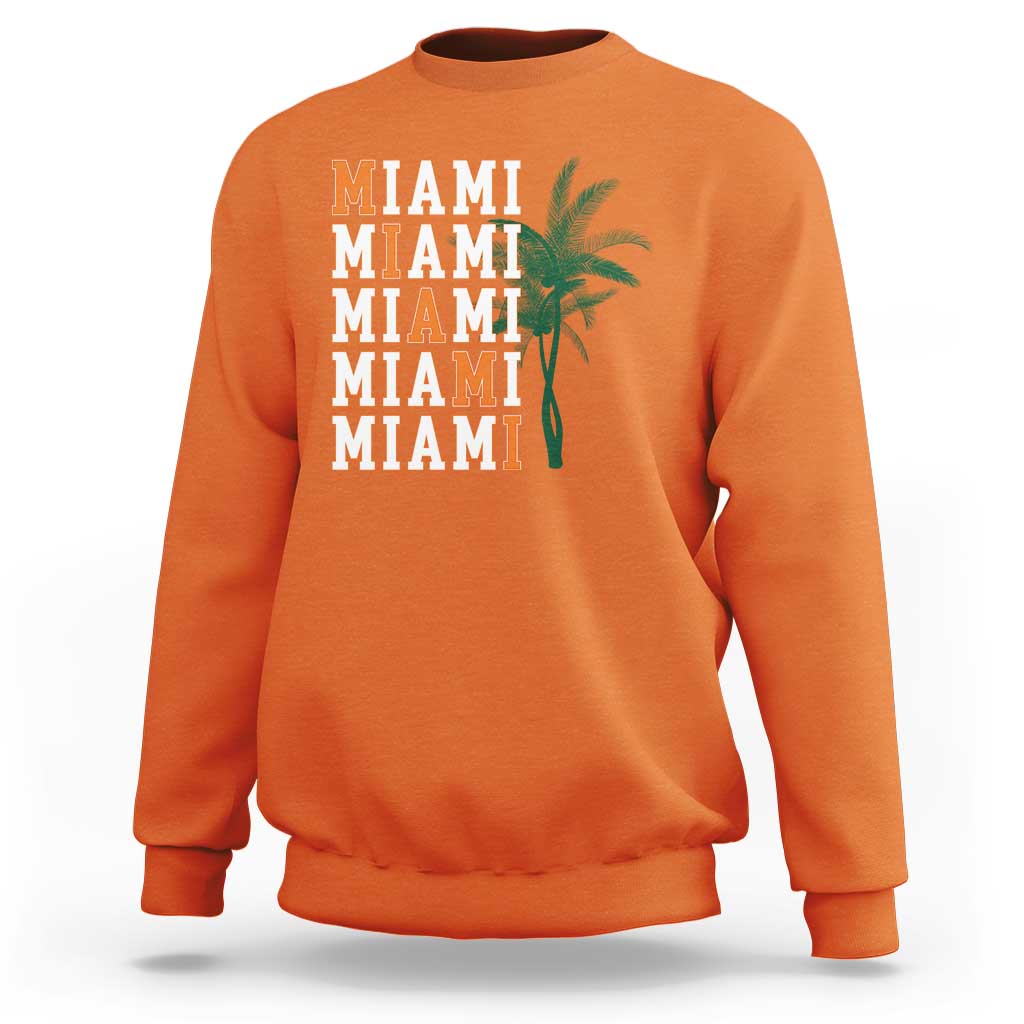 Miami Pride Palm Tree Graphic Sweatshirt Orange and Green Tropical City Vibes