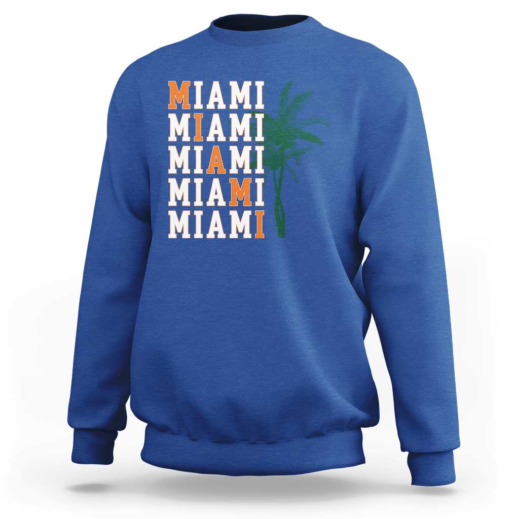Miami Pride Palm Tree Graphic Sweatshirt Orange and Green Tropical City Vibes