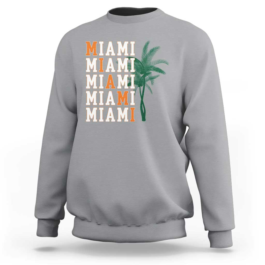 Miami Pride Palm Tree Graphic Sweatshirt Orange and Green Tropical City Vibes