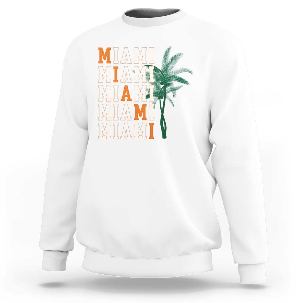 Miami Pride Palm Tree Graphic Sweatshirt Orange and Green Tropical City Vibes