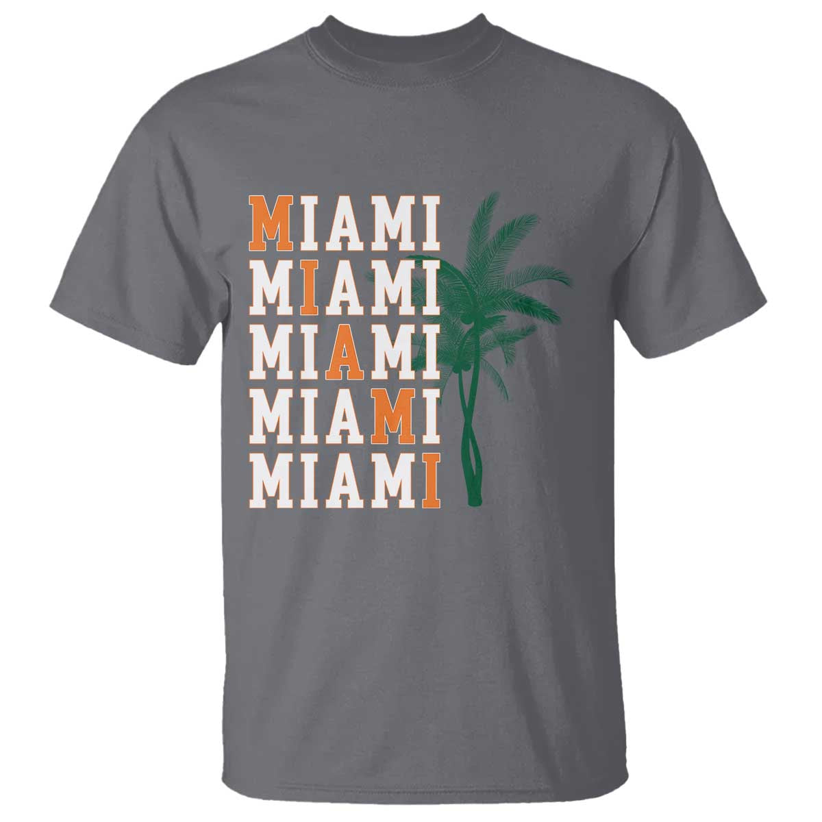 Miami Pride Palm Tree Graphic T Shirt Orange and Green Tropical City Vibes