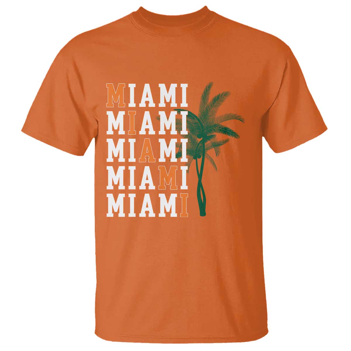 Miami Pride Palm Tree Graphic T Shirt Orange and Green Tropical City Vibes