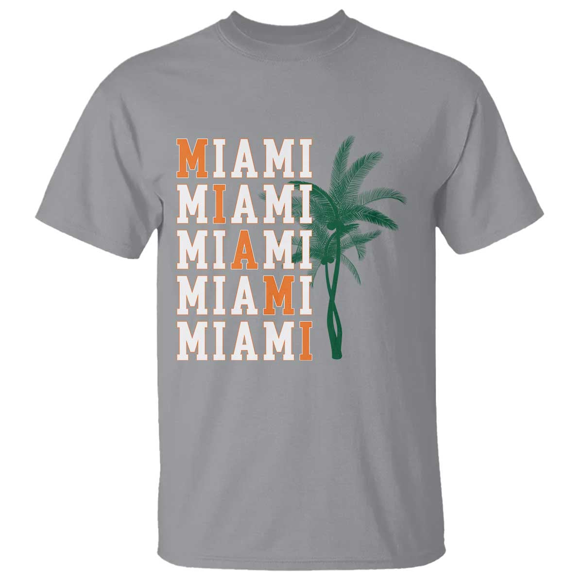 Miami Pride Palm Tree Graphic T Shirt Orange and Green Tropical City Vibes