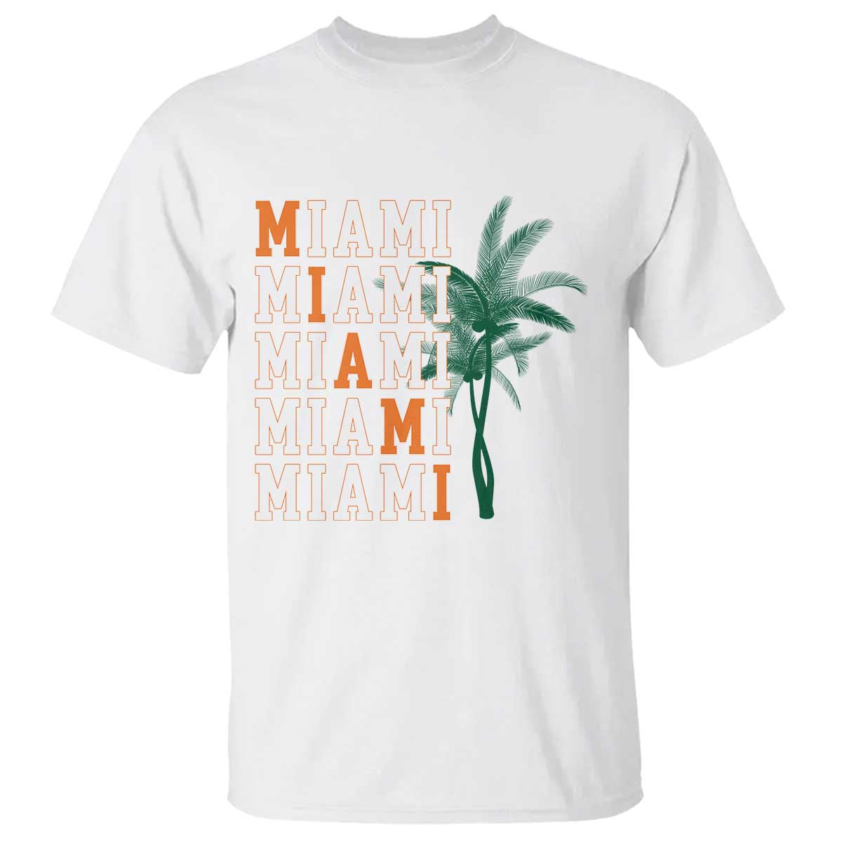 Miami Pride Palm Tree Graphic T Shirt Orange and Green Tropical City Vibes