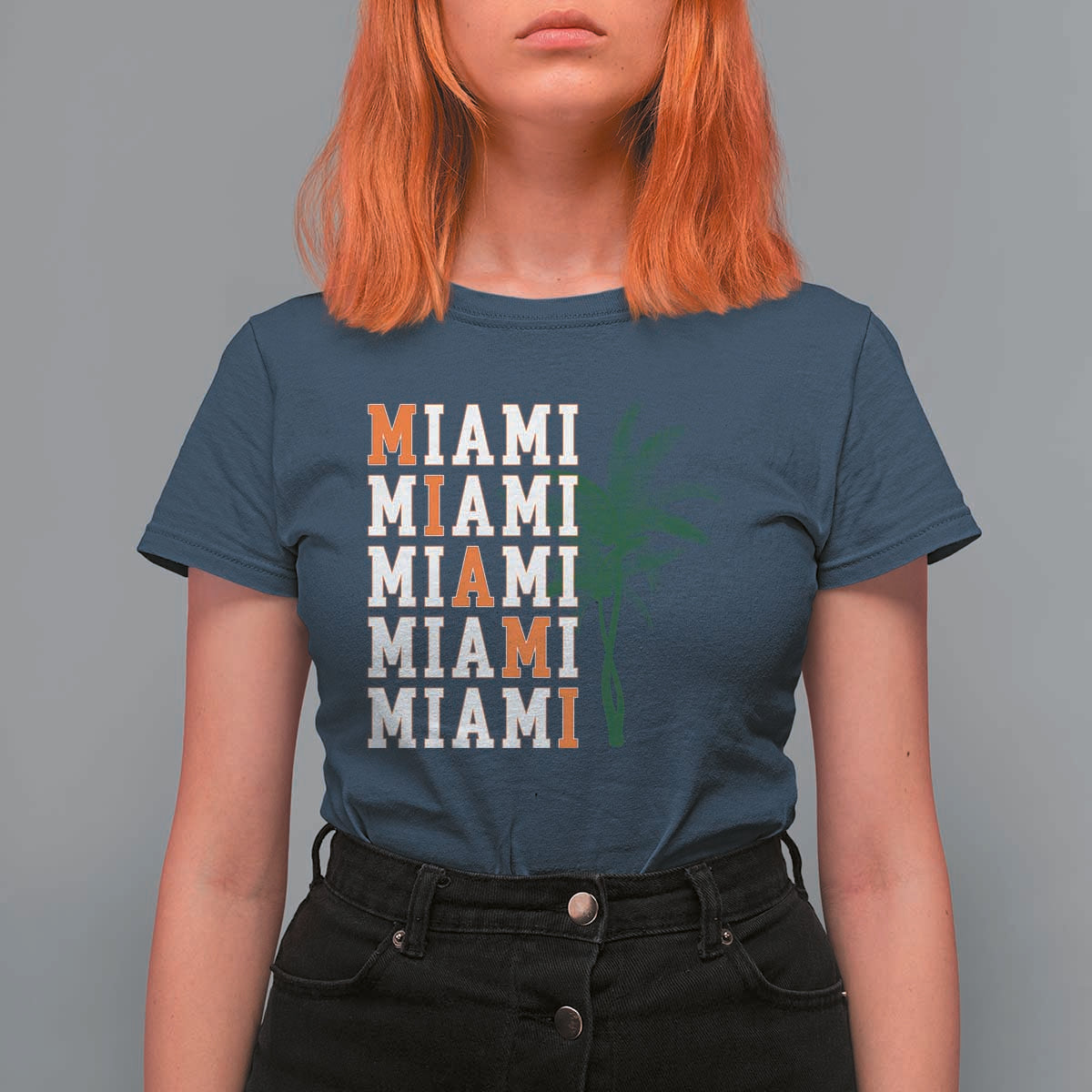 Miami Pride Palm Tree Graphic T Shirt For Women Orange and Green Tropical City Vibes