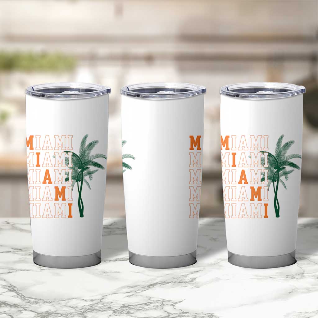 Miami Pride Palm Tree Graphic Tumbler Cup Orange and Green Tropical City Vibes