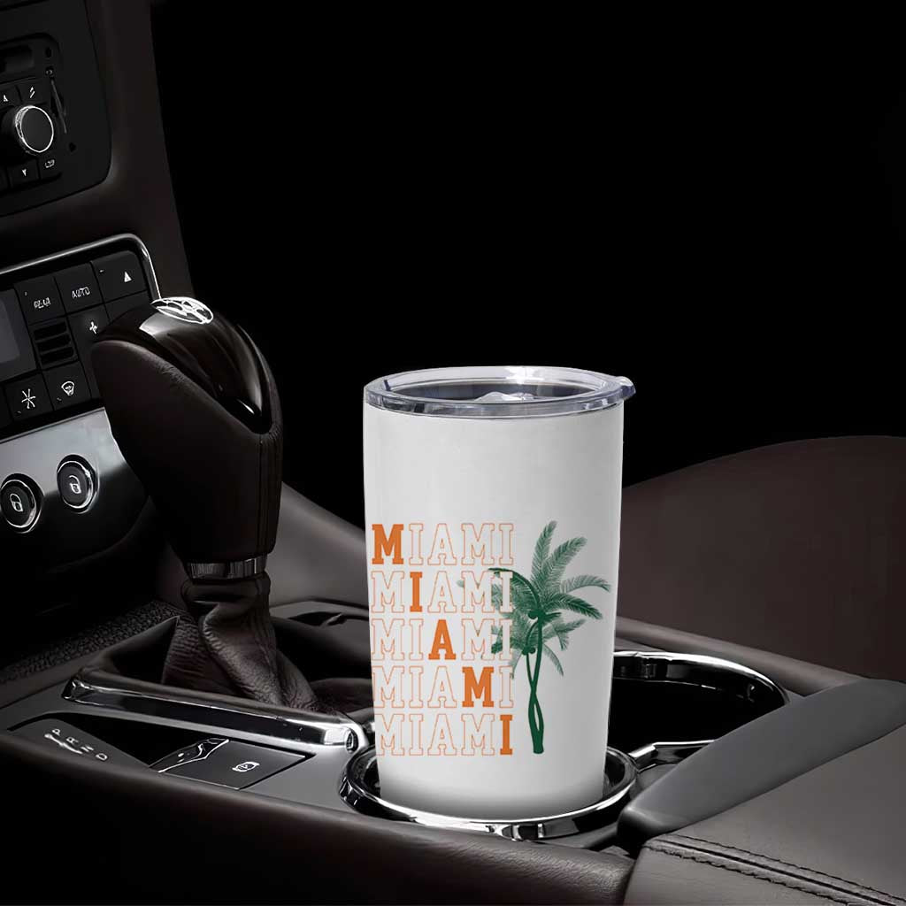Miami Pride Palm Tree Graphic Tumbler Cup Orange and Green Tropical City Vibes