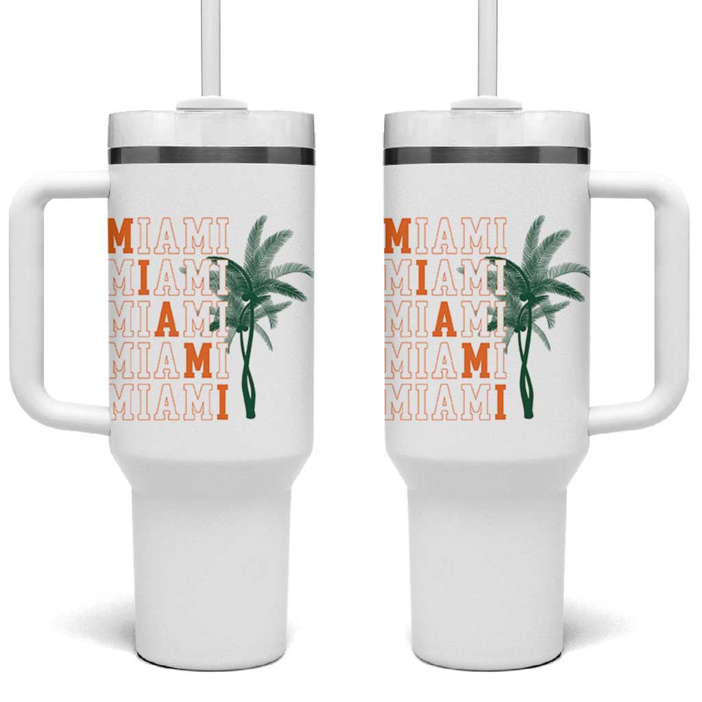 Miami Pride Palm Tree Graphic Tumbler With Handle Orange and Green Tropical City Vibes