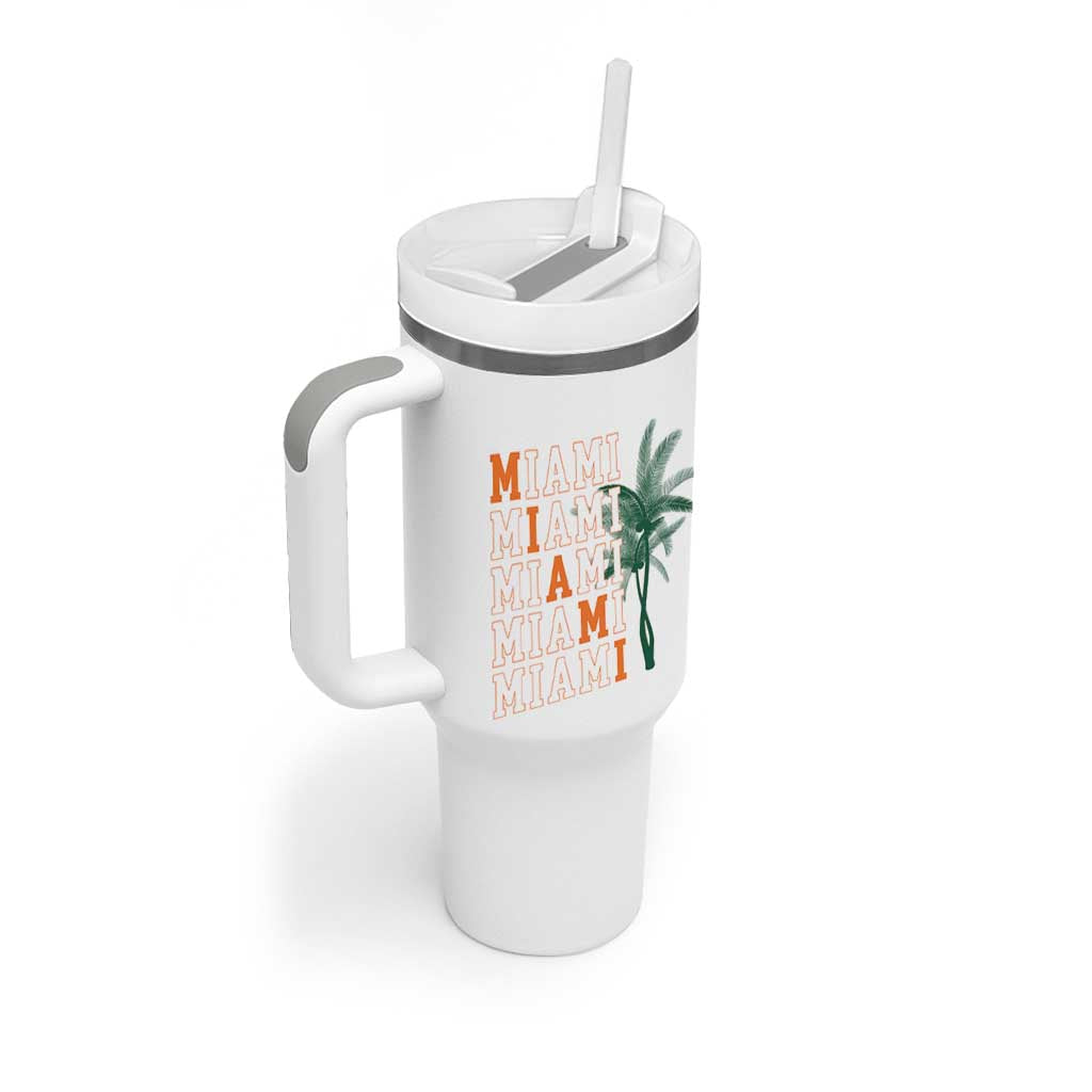 Miami Pride Palm Tree Graphic Tumbler With Handle Orange and Green Tropical City Vibes