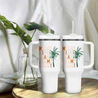 Miami Pride Palm Tree Graphic Tumbler With Handle Orange and Green Tropical City Vibes