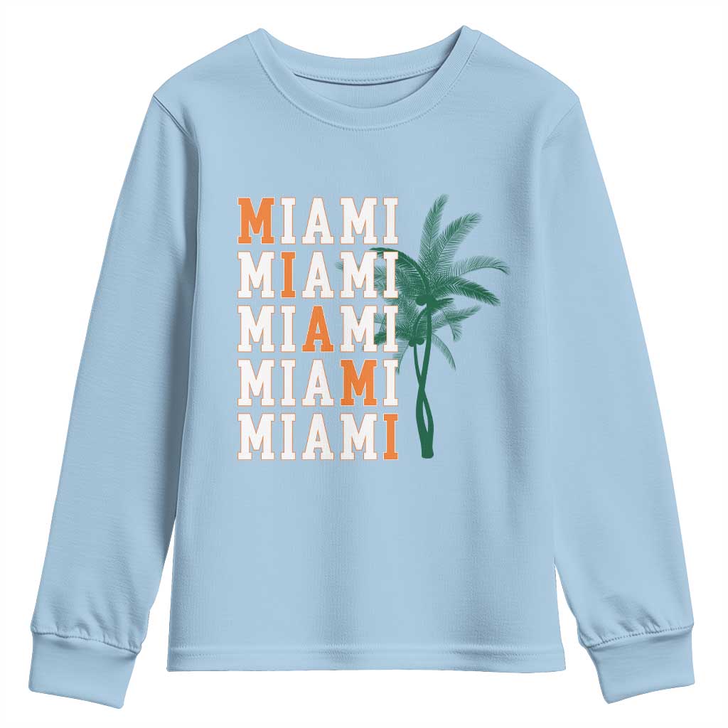 Miami Pride Palm Tree Graphic Youth Sweatshirt Orange and Green Tropical City Vibes