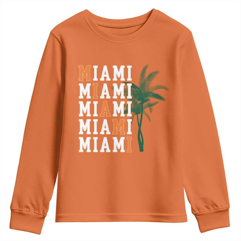 Miami Pride Palm Tree Graphic Youth Sweatshirt Orange and Green Tropical City Vibes