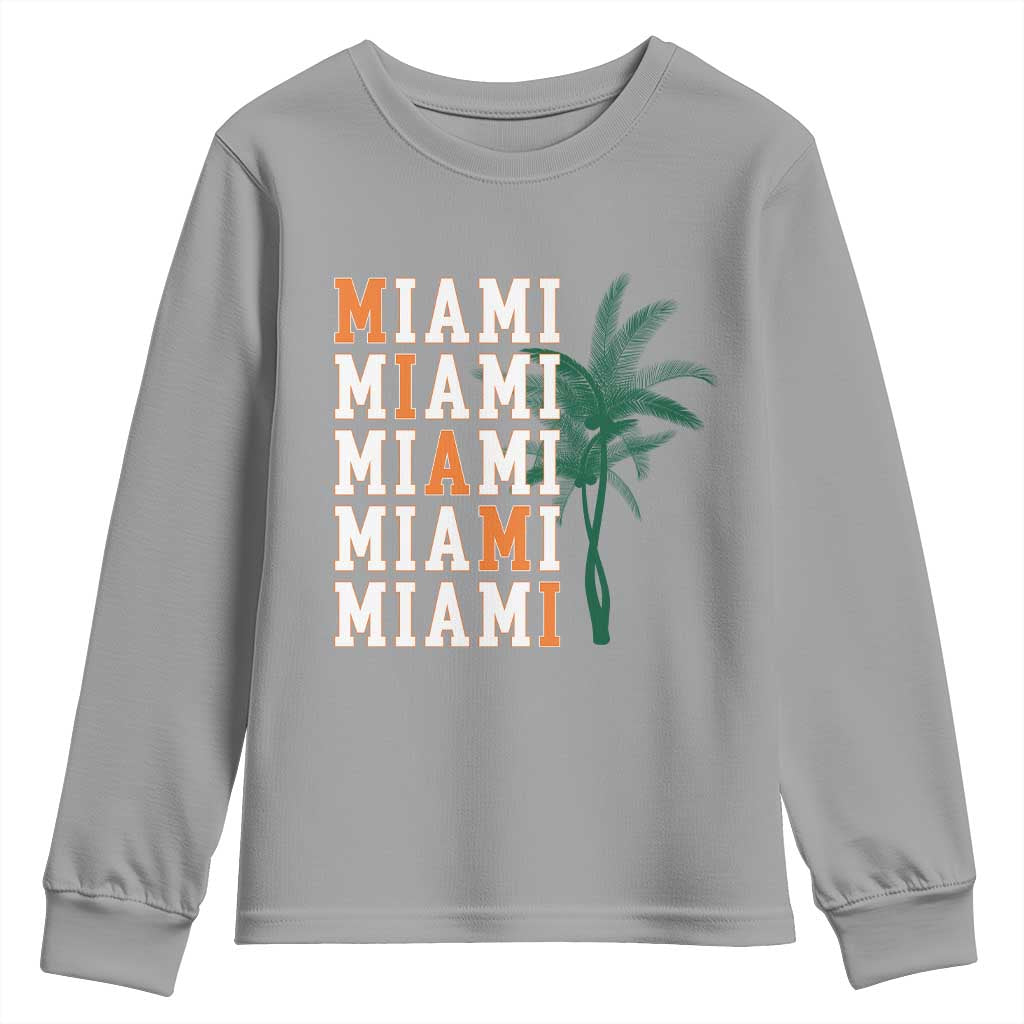 Miami Pride Palm Tree Graphic Youth Sweatshirt Orange and Green Tropical City Vibes