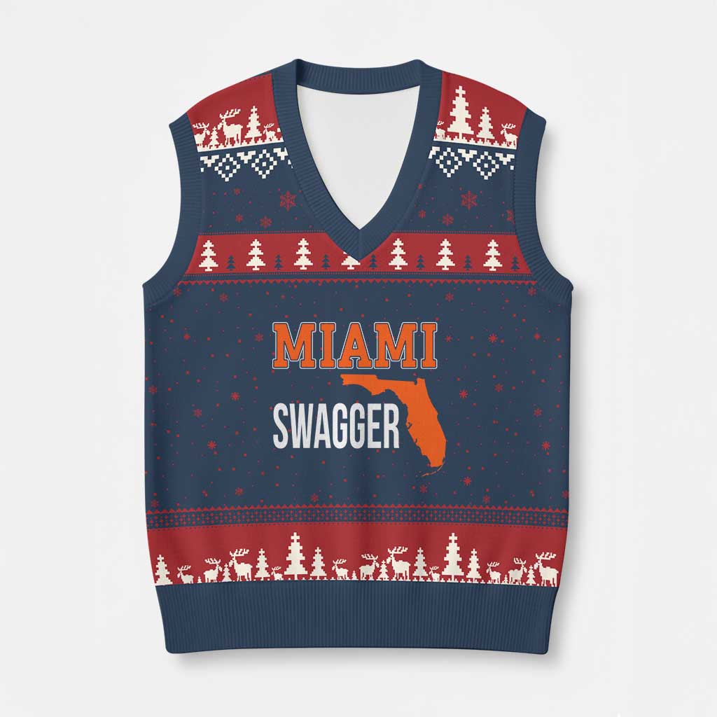 Miami Swagger Pride V-Neck Knit Sweater Vest Florida State Map Local Love