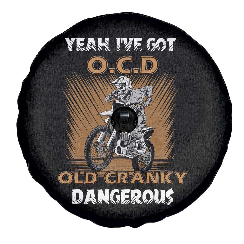 Biker Skeleton Spare Tire Cover I've Got OCD Old Cranky Dangerous Dirt Bike Motorcross