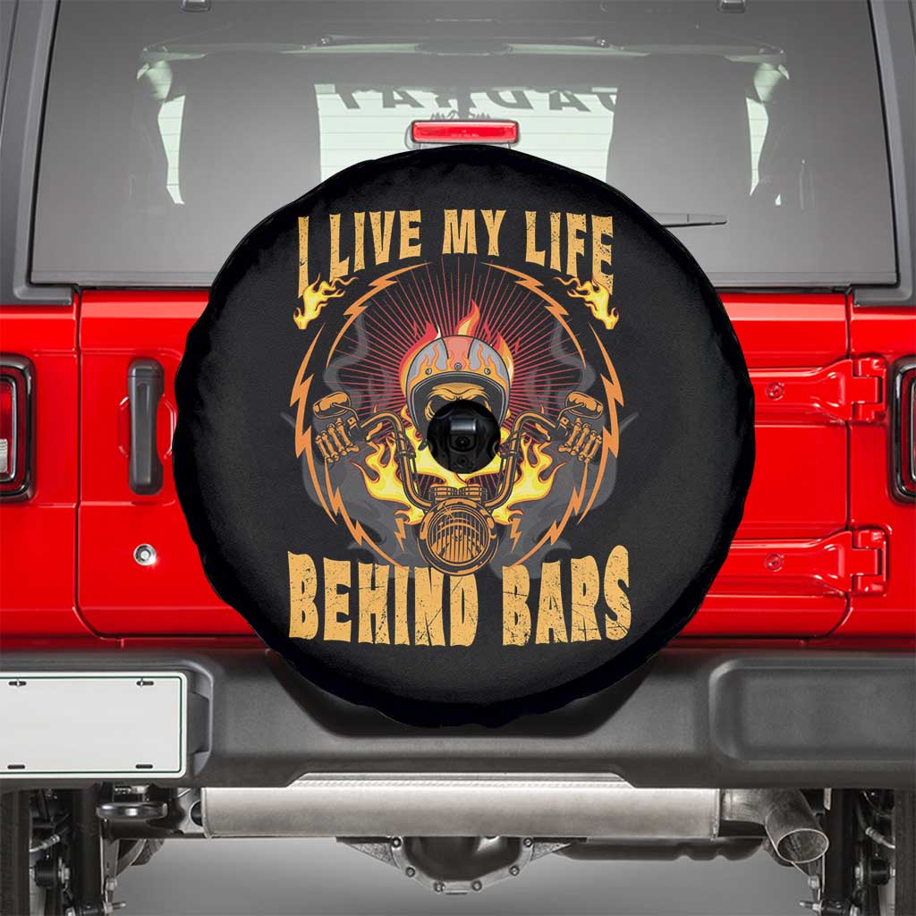 Biker Skull Spare Tire Cover I Live My Life Behind Bars Motorcycle Dirt Biker