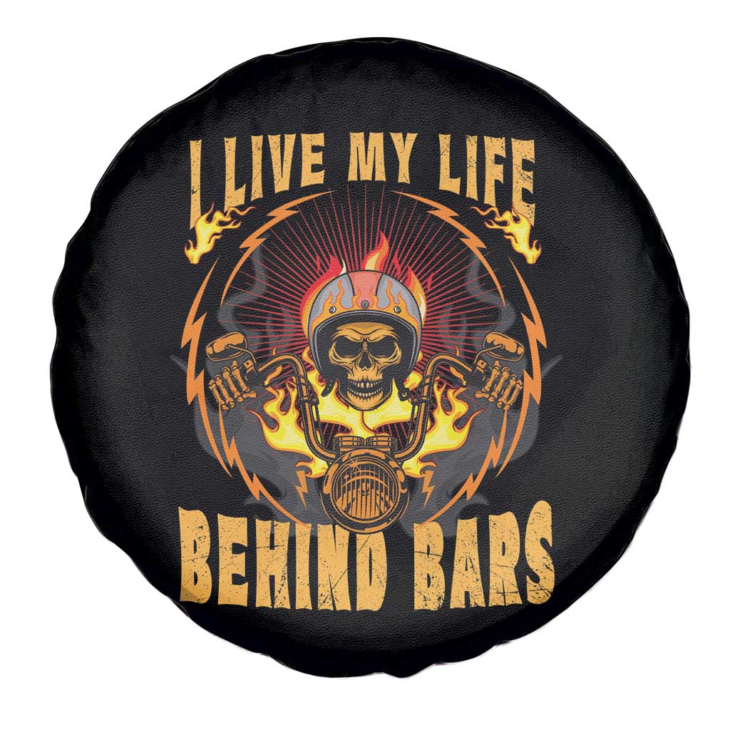 Biker Skull Spare Tire Cover I Live My Life Behind Bars Motorcycle Dirt Biker