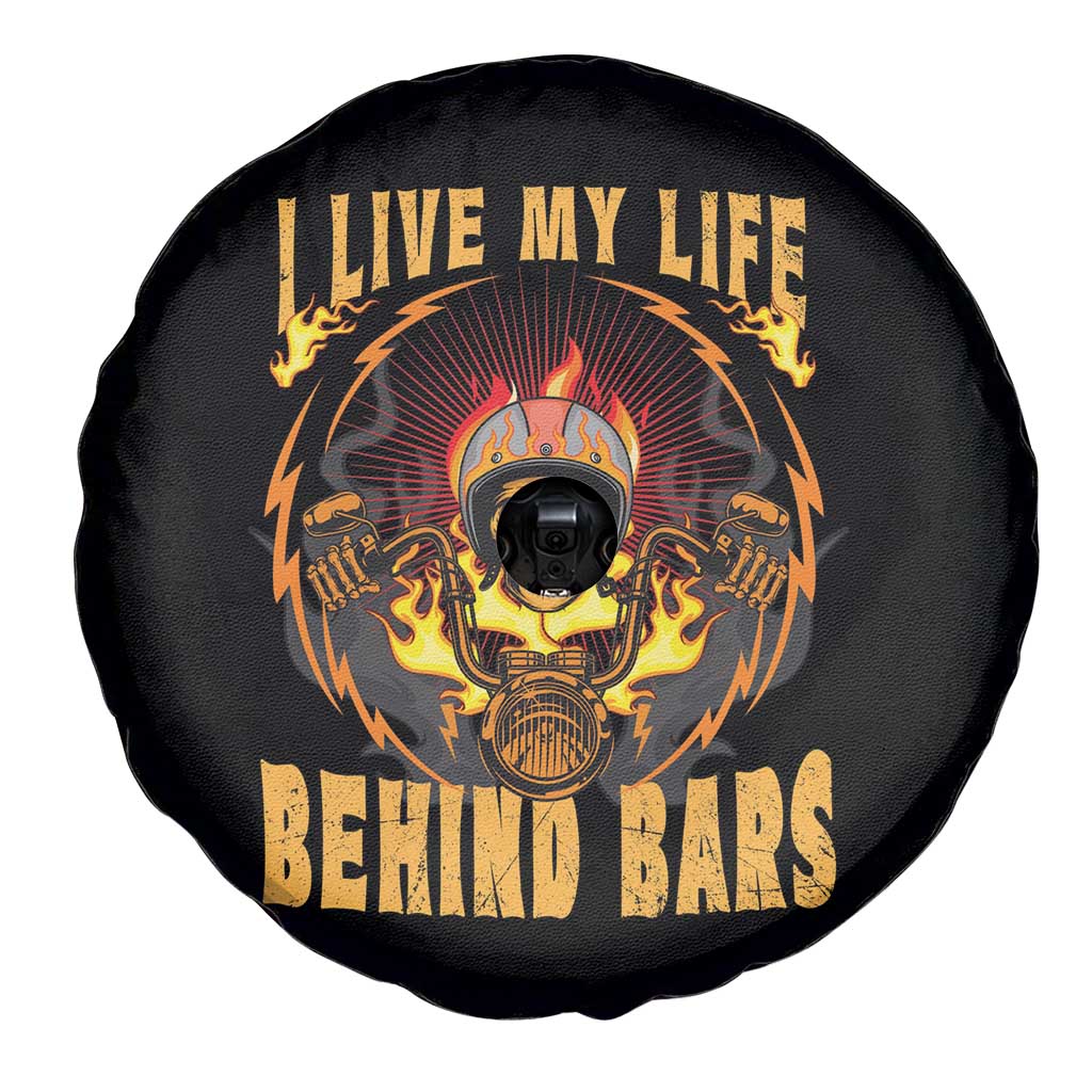 Biker Skull Spare Tire Cover I Live My Life Behind Bars Motorcycle Dirt Biker