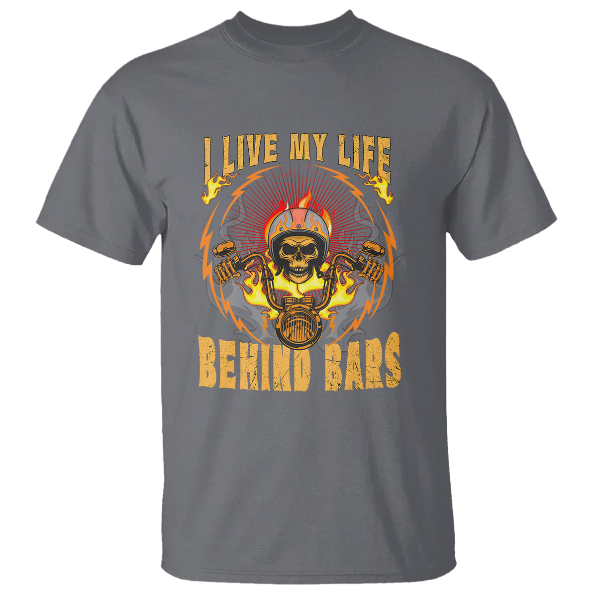 I Live My Life Behind Bars Skull Biker Motorcycle Dirt Biker Skeleton T-Shirt - Wonder Print Shop