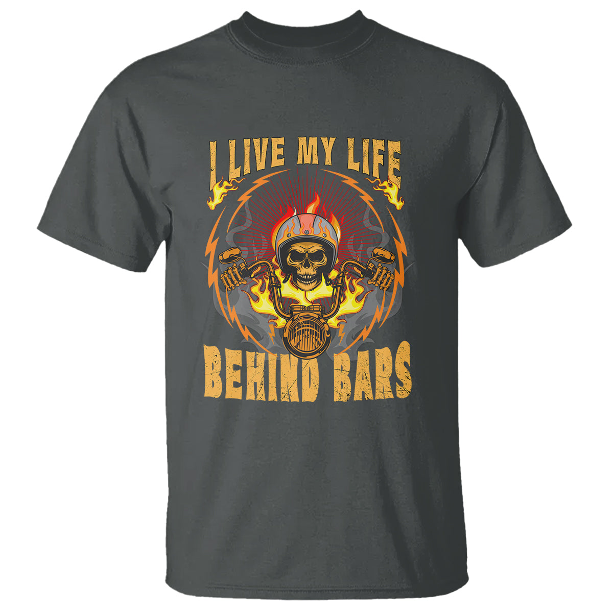 I Live My Life Behind Bars Skull Biker Motorcycle Dirt Biker Skeleton T-Shirt - Wonder Print Shop
